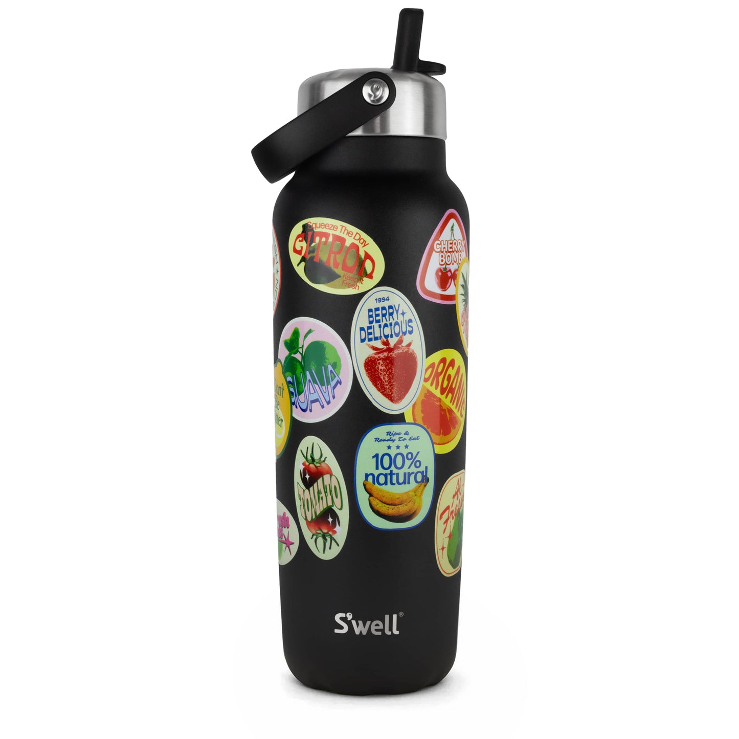 explorer-with-flip-straw-lid-40oz-x4 01_Swell_Fruit_Stand_Stamp_Pattern_Onyx_Black_Front.jpg